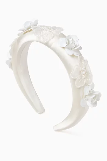 Floral-applique Headband in Satin