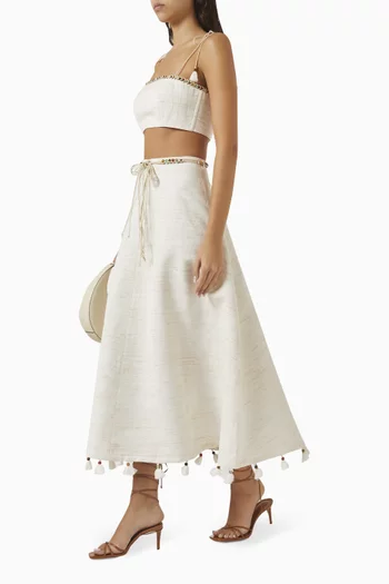 Rhiannon Bead-Trim Skirt in Cotton Blend