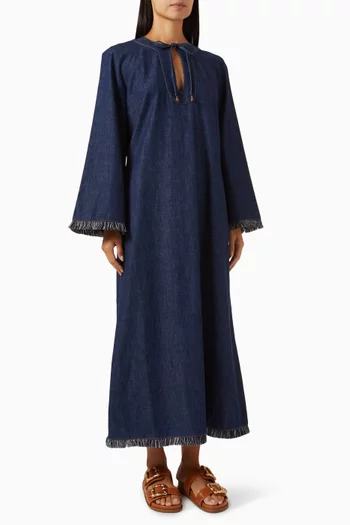 Rhiannon Fringe Midi Dress in Denim