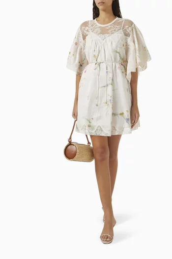 Lucky Lace-trim Mini Dress in Linen