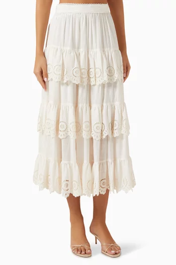Lucky Embroidered Midi Skirt in Cotton