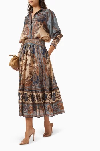 Ascension Tiered Midi Skirt in Silk