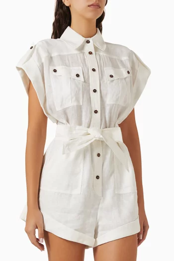 Rhiannon Cuffed Playsuit in Linen