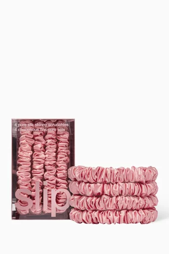 Rose Silk Skinny Scrunchies, Set of 4