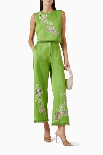 Luisa Embroidered Pants in Linen Blend