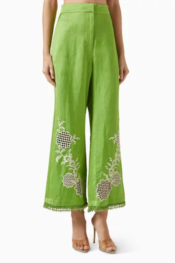 Luisa Embroidered Pants in Linen Blend