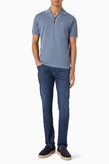 Contrasting Trim Polo Shirt in Cotton Pique