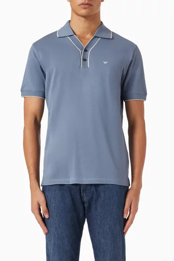 Contrasting Trim Polo Shirt in Cotton Pique