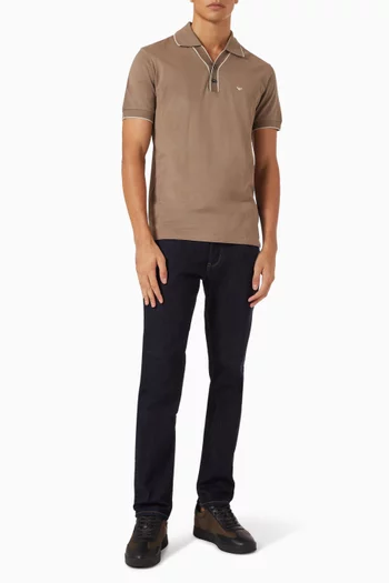 Contrasting-trim Polo Shirt in Cotton-piqué