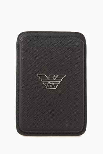 Eagle Logo Magnetic Card Holder in Saffiano Leather
