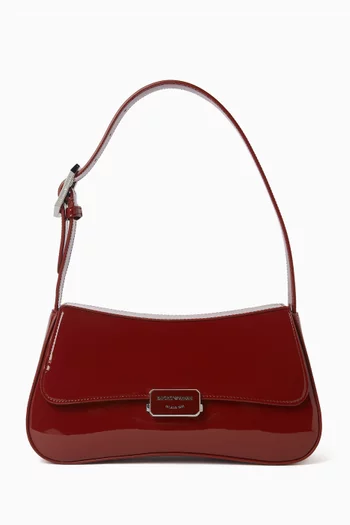Logo Buckle Shoulder Bag in Patent Faux Leather