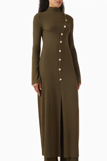 Diagonal Button Maxi Dress