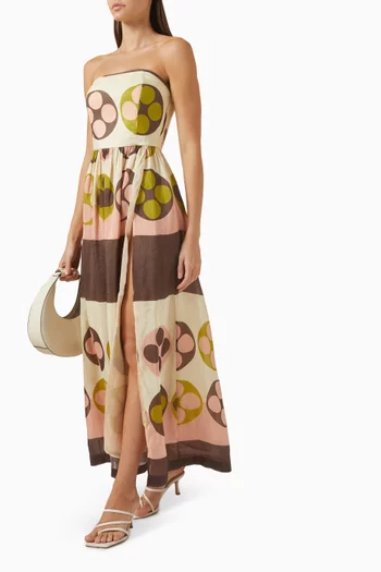 Giardino Strapless Maxi Dress in Linen & Silk