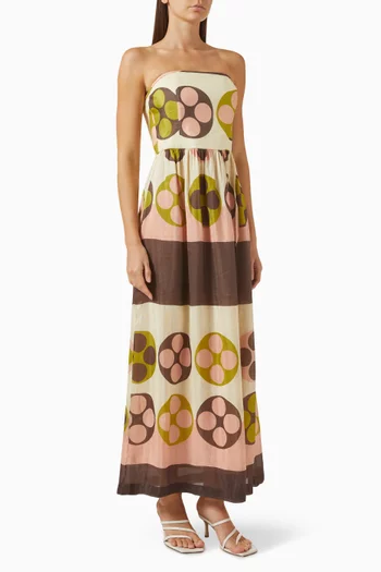 Giardino Strapless Maxi Dress in Linen & Silk