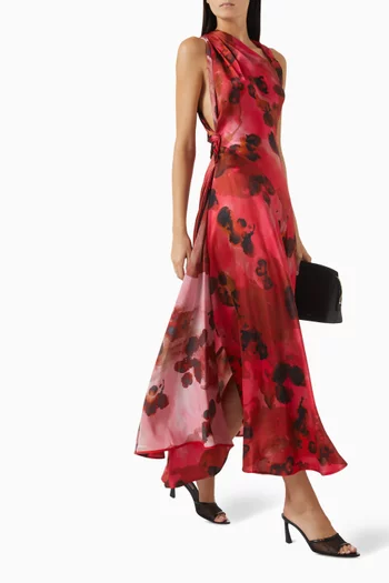 Draped Printed Midi Dress in Silk