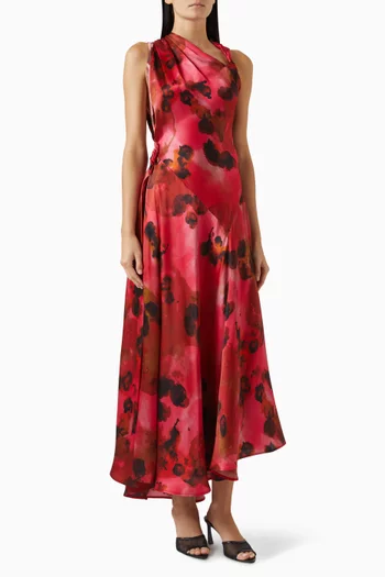 Draped Printed Midi Dress in Silk
