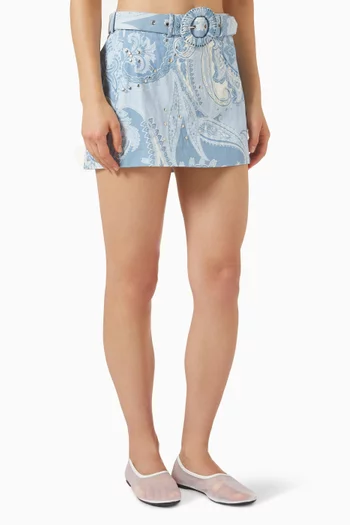 Belted Mini Skirt in Cotton