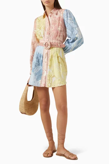 Fiza Belted Mini Shirtdress in Linen Blend