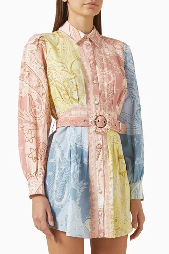 Fiza Belted Mini Shirtdress in Linen Blend