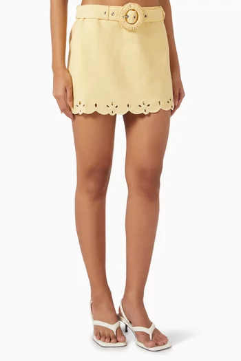 Belted Mini Skirt in Linen Blend
