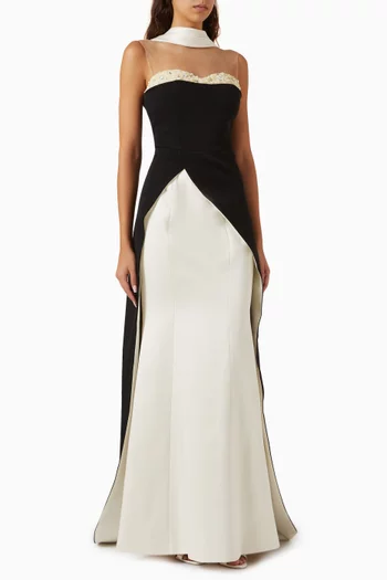 Lulwa Gown in Crepe & Silk Taffeta