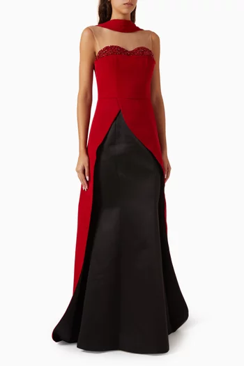 Lulwa Gown in Crepe & Silk Taffeta