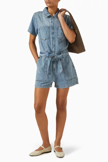 Fit For Success Shorts Jumpsuit in Lite Linen Denim