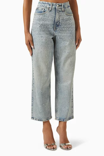 بنطال جينز جود ناينتينز قصير مطرز بكريستال على شكل نجوم دينم