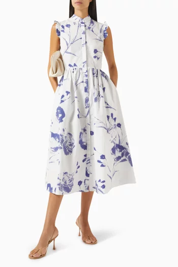 Floral-print Flared Midi Dress in Organic-cotton