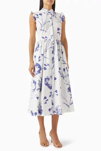 Floral-print Flared Midi Dress in Organic-cotton