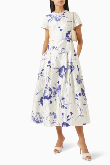 Textured Carnation Midi Dress in Satin