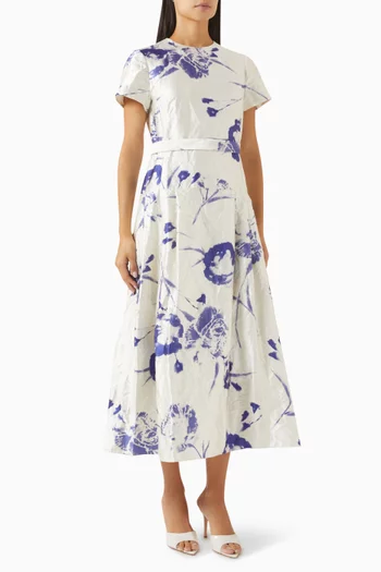 Textured Carnation Midi Dress in Satin