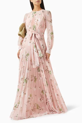 Floral-print Pleated Maxi Dress