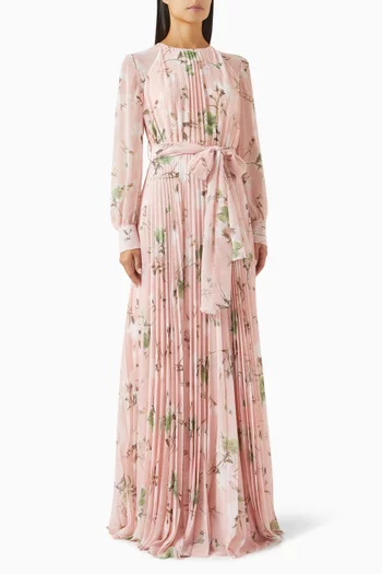 Floral-print Pleated Maxi Dress