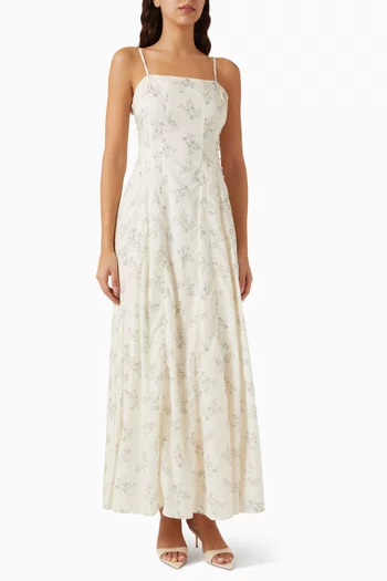 فستان بالوما طويل بفتحة رقبة مربعة مزيج تينسيل