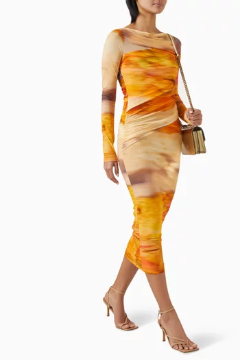 Landscape-print Bodycon Midi Dress