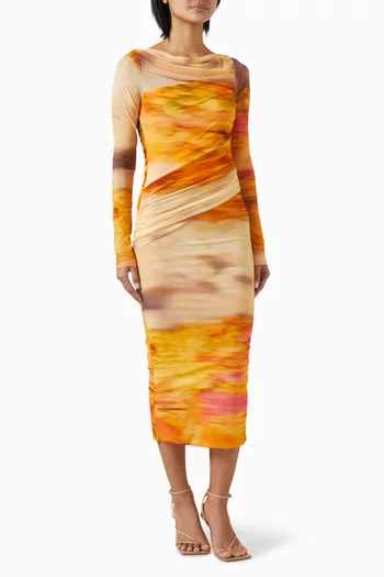 Landscape-print Bodycon Midi Dress