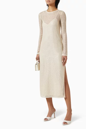 Sequinned Midi Dress in Mesh