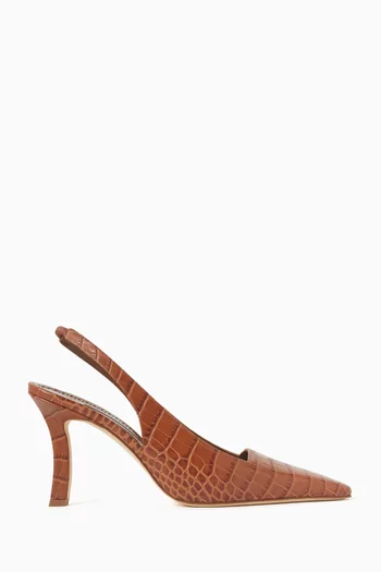 Moirasli 90 Slingback Pumps in Croc-embossed Leather