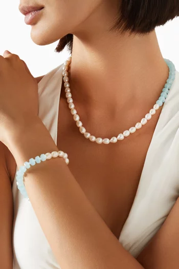 Pearl & Crystal Bracelet in Gold-tone Brass