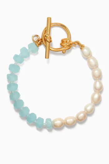 Pearl & Crystal Bracelet in Gold-tone Brass