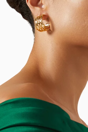 Flower Hoop Earrings in Gold-tone Brass