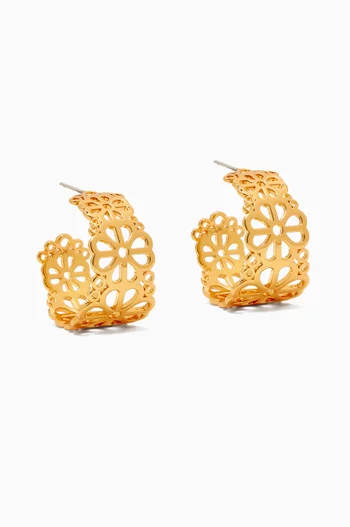 Flower Hoop Earrings in Gold-tone Brass