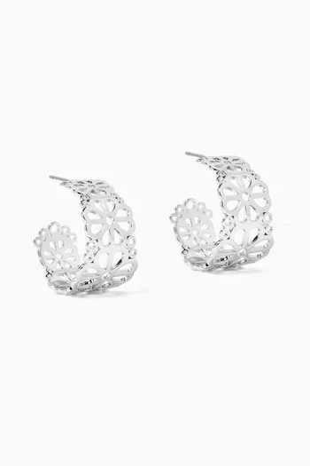 Flower Lace Hoops in Silver-tone Brass