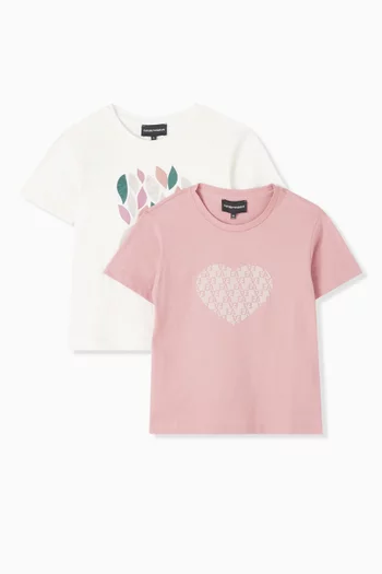 Heart Logo T-shirt in Cotton, Set of 2