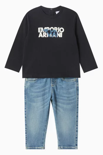 Eagle Logo Waistband Jeans in Cotton-denim
