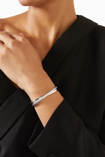 Crossover Two Row Cuff Bracelet in Sterling Silver
