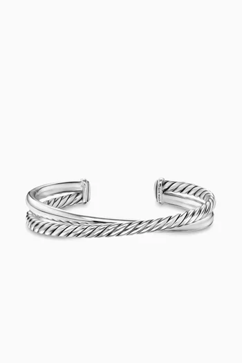 Crossover Two Row Cuff Bracelet in Sterling Silver