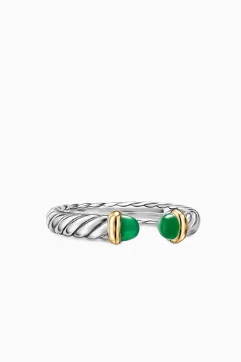 Petite Cable Onyx Open Ring in Sterling Silver & 14kt Yellow Gold