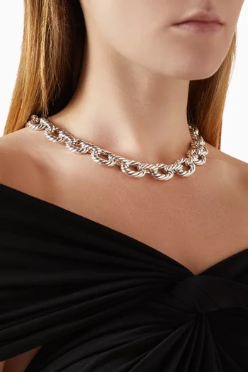 قلادة سلسلة بحلقات بيضاوية منحوتة فضة إسترلينية